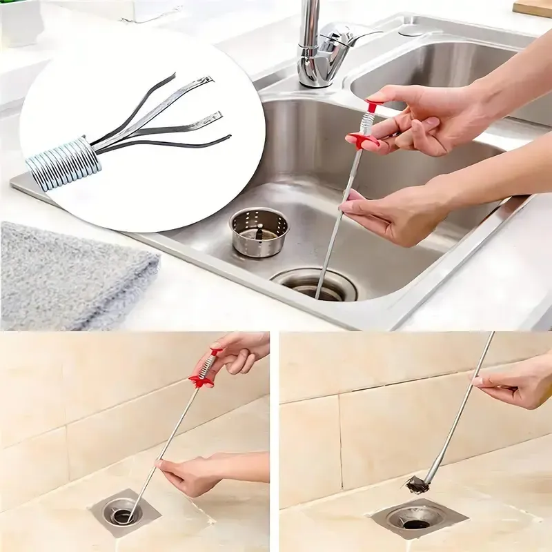 Flexible 4-Claw Drain Grabber Tool, Bendable Spring Cable Clog Remover for Sink, Tub, Toilet and Narrow Pipe Cleaning