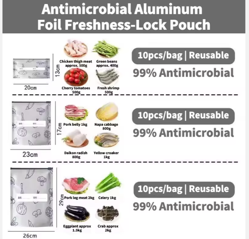 😀🍗1 SetL(26*29cm) (10pcs pack)🥦Reusable Aluminum Foil Sealable Storage Bags😀