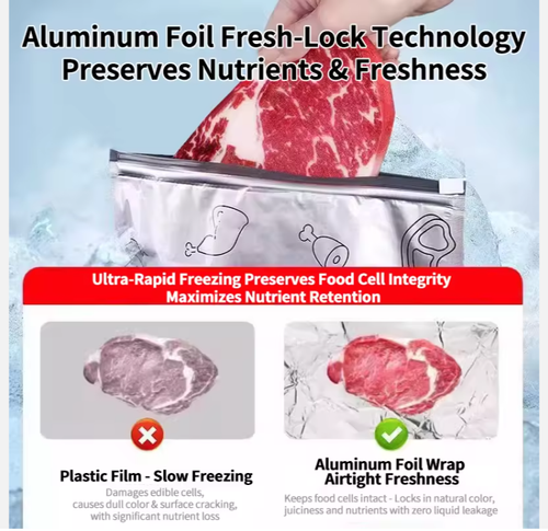 🍗1 SetL(26*29cm) (10pcs pack)🥦Reusable Aluminum Foil Sealable Storage Bags