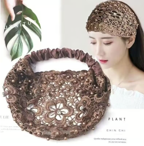 Plum Blossom Hollow Beaded Wide Headband