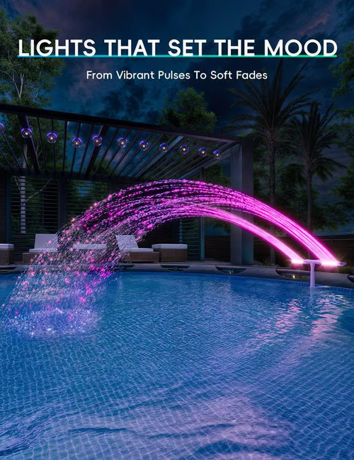 Solar Pool Fountain with Lights Dual Arc - Above Inground Pool Fountain Lights with Remote Control