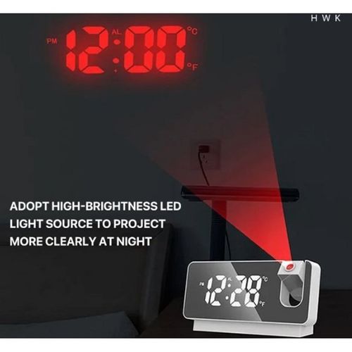 Temperature calendar black and white mirror mute red line projection alarm clock