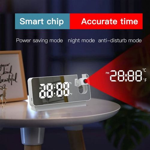 Temperature calendar black and white mirror mute red line projection alarm clock