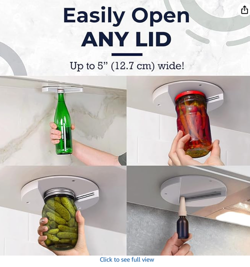 EZ Off Jar Opener for Seniors - Under Cabinet Jar Openers for Weak Hands, Easy Grip, Arthritis jar opener, One Handed Gadgets & Bottle Opener - Essential Kitchen Gadgets for Home Assistance - White