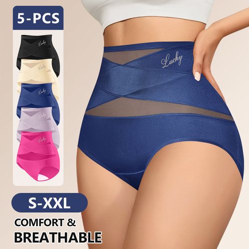 🔥Hot Seller🔥 COD！🌸Last Day-Buy 1 Get 5 Packs ✨Plus-Size High-Waist Cross Tummy Control Panties