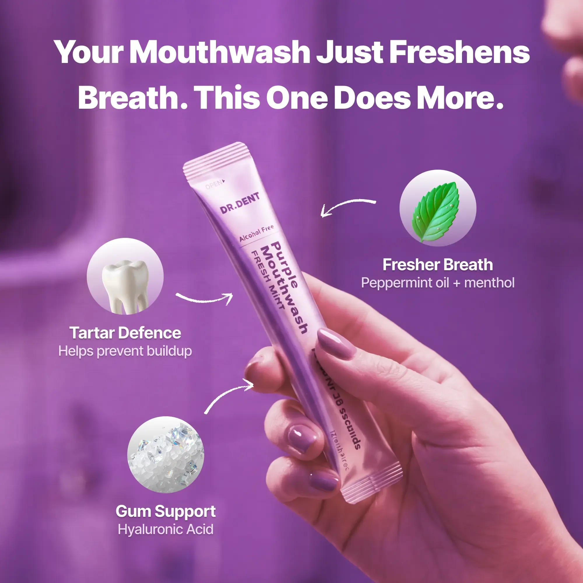 🔥Hot Seller🔥 COD！Buy 1 Get 3 ! Purple Mouthwash - Sachets 20 Pack - Peroxide-Free - Alcohol Free - Vegan Mint