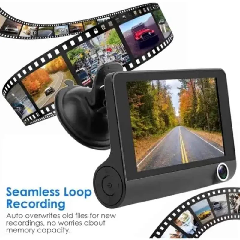 OneXsale 1080p Parking Mode Loop Recording Night Vision Dash Cam with 4-inch LCD Screen and 3 Cameras