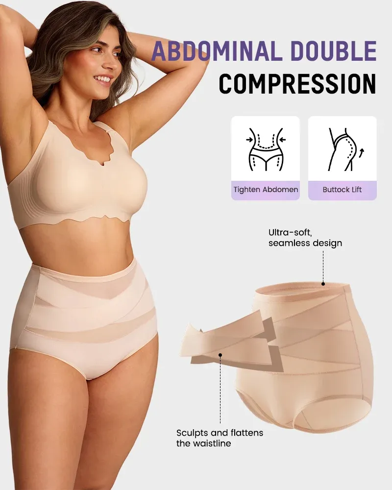 🔥Hot Seller🔥 COD！🌸Last Day-Buy 1 Get 5 Packs ✨Plus-Size High-Waist Cross Tummy Control Panties
