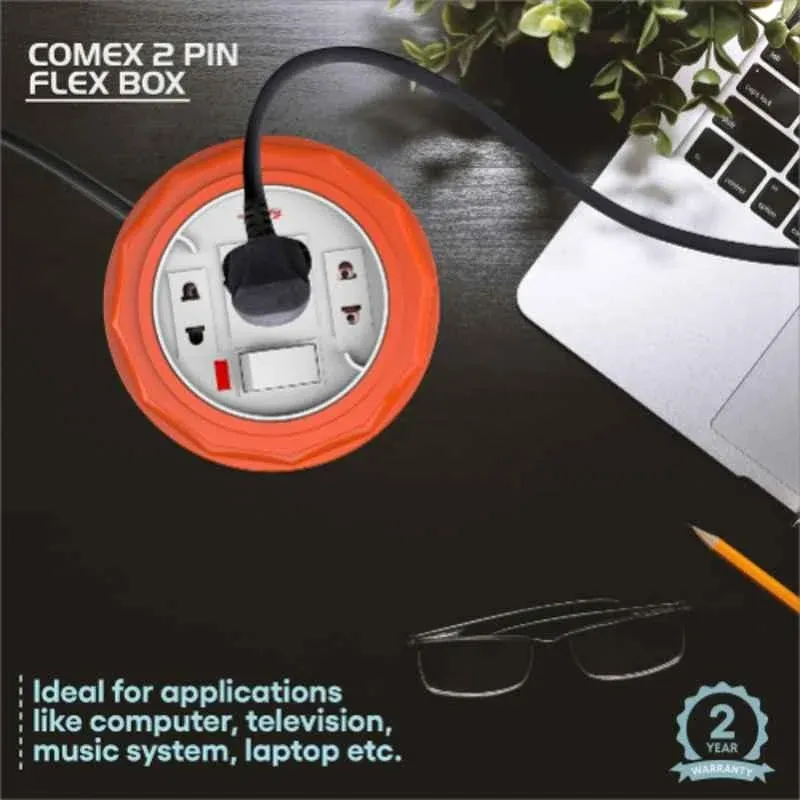 Fybros Comex 10m 2 Pin Plastic Extension Board with Indicator & International Socket, 8092