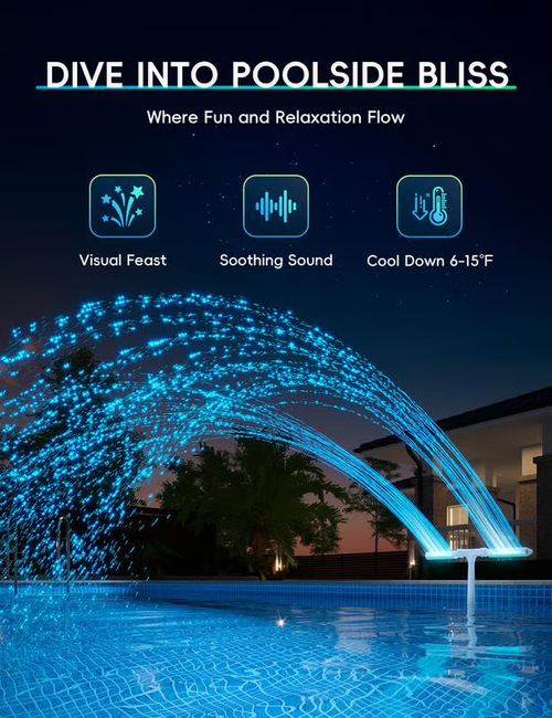 Solar Pool Fountain with Lights Dual Arc - Above Inground Pool Fountain Lights with Remote Control