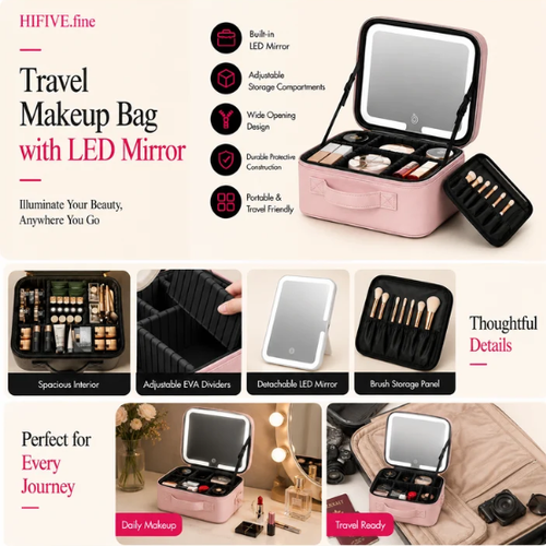 Makeup bag with LED Mirror