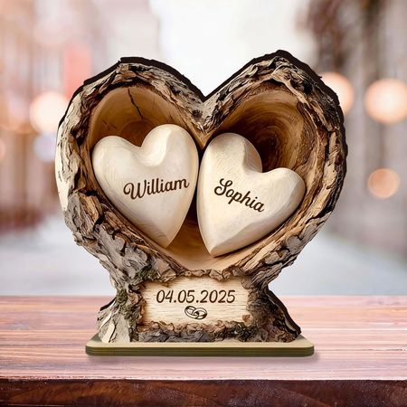 Decoração De Coração De Buraco De Árvore De Madeira Personalizada, Presente De Aniversário Para Casal
