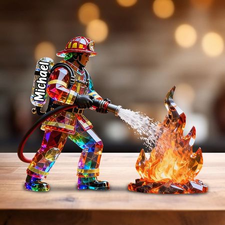 Bombeiro estatueta efeito cristal vidro manchado placa acrílica personalizada, presente bombeiro