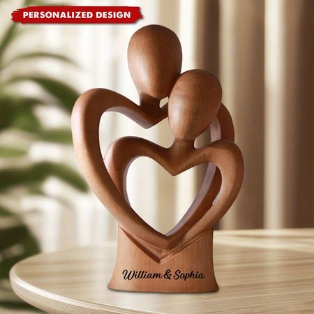 Mão personalizada esculpida madeira coração casal placa-aniversário ou casamento presente