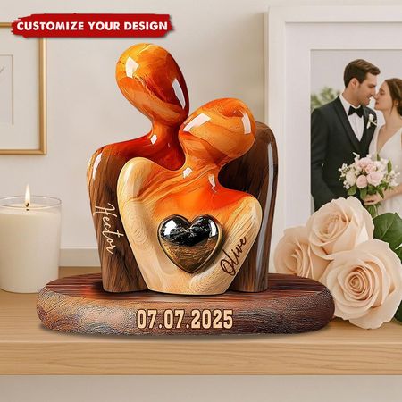 Estátua Casal elegante com coração Inlay-placa casal personalizado