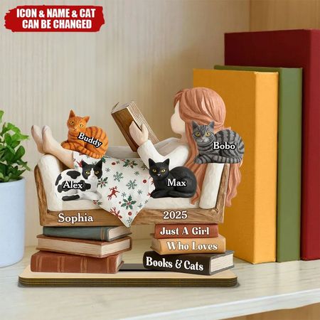 Apenas uma menina que ama livros e gatos-placa de madeira personalizada