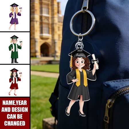 Graduação bonito Catoon presente para ele ela-personalizado acrílico chaveiro