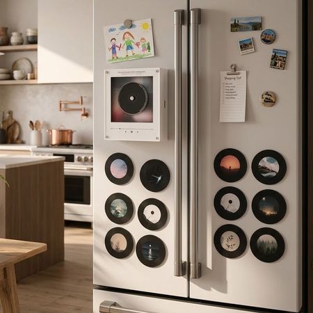 Imã de Geladeira com Caixa de Música Personalizável – Nove Capas de CD e Músicas Personalizadas, Ideia Criativa de Presente