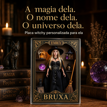 Placa Acrílica Personalizada Witchy para Mulher – Prenda Mística com Nome e Texto Personalizado