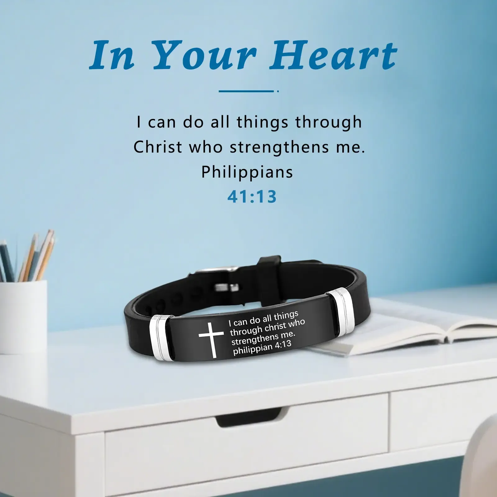 Adjustable Stainless Steel Bible Bracelet - I can do all things