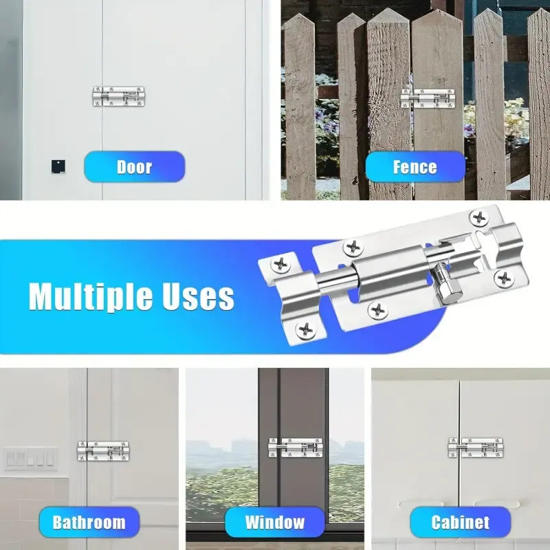 Stainless steel cylindrical door bolt lock set, heavy-duty sliding door lock, with mounting screws