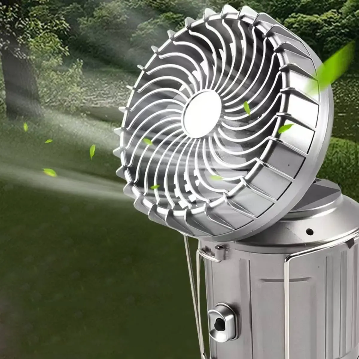 Solar-powered camping light strip fan, rechargeable.