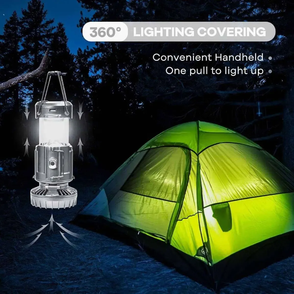 Solar-powered camping light strip fan, rechargeable.