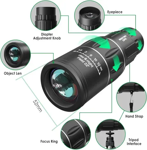 16x52 optical zoom monocular telescope