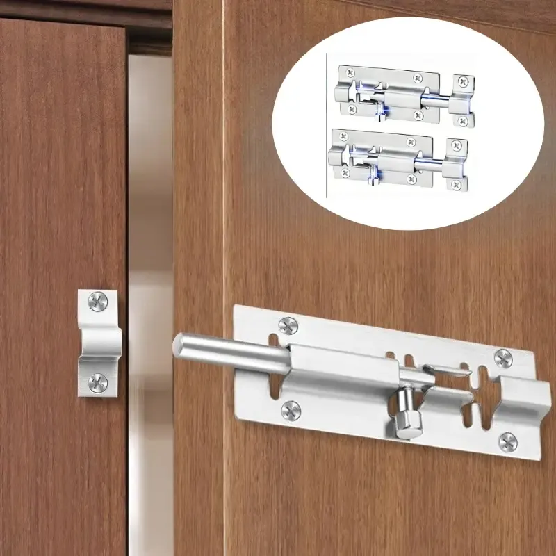 Stainless steel cylindrical door bolt lock set, heavy-duty sliding door lock, with mounting screws