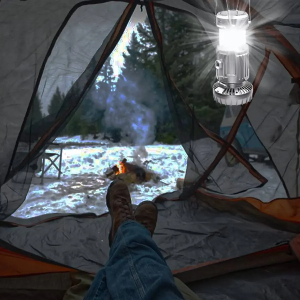 Solar-powered camping light strip fan, rechargeable.