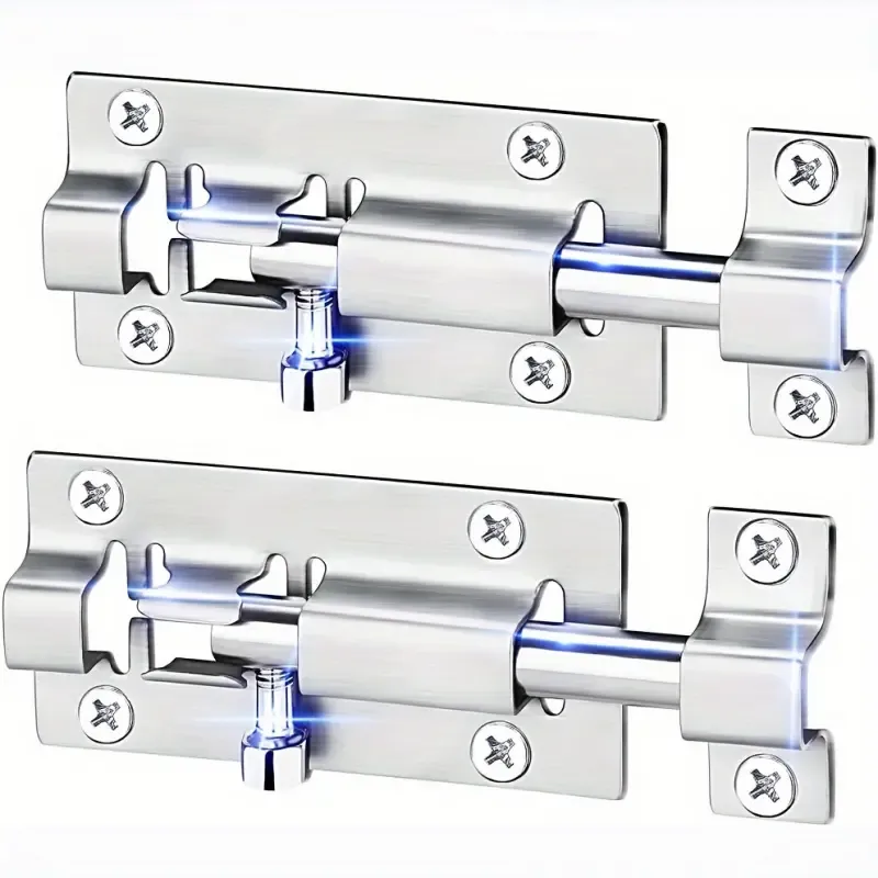 Stainless steel cylindrical door bolt lock set, heavy-duty sliding door lock, with mounting screws