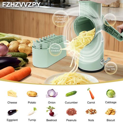 5-in-1 Cheese Grater with Rotary Hand Crank - Vegetable Chopper