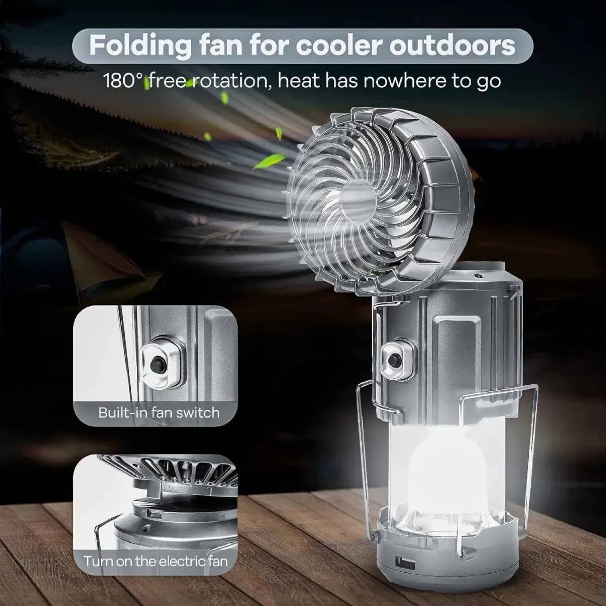 Solar-powered camping light strip fan, rechargeable.