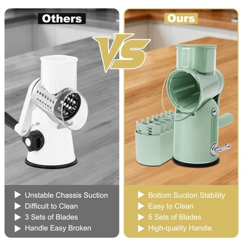 5-in-1 Cheese Grater with Rotary Hand Crank - Vegetable Chopper