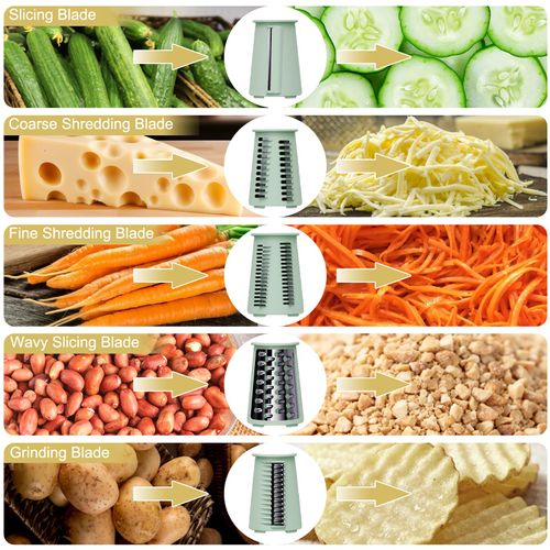 5-in-1 Cheese Grater with Rotary Hand Crank - Vegetable Chopper
