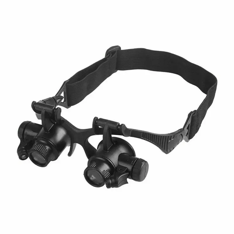 Head-mounted magnifying glass with LED light