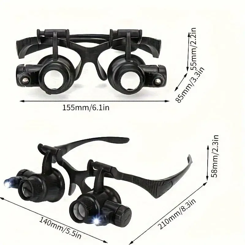 Head-mounted magnifying glass with LED light
