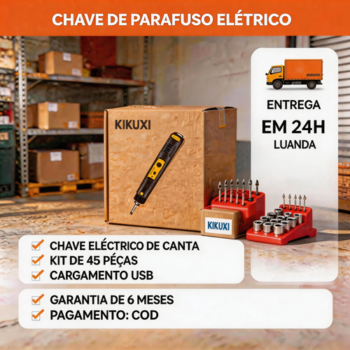 Parafusadeira Elétrica Recarregável Kit 45 Peças 28000KZ | Envio Local em Luanda