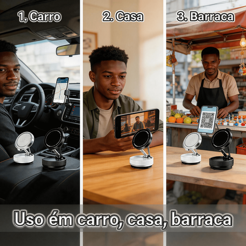 🚗 Suporte de Telemóvel que Não Cai Mesmo em Buracos! | Ventosa + Ímã Forte | Entrega 24h em Luanda | Paga Só Quando Receber