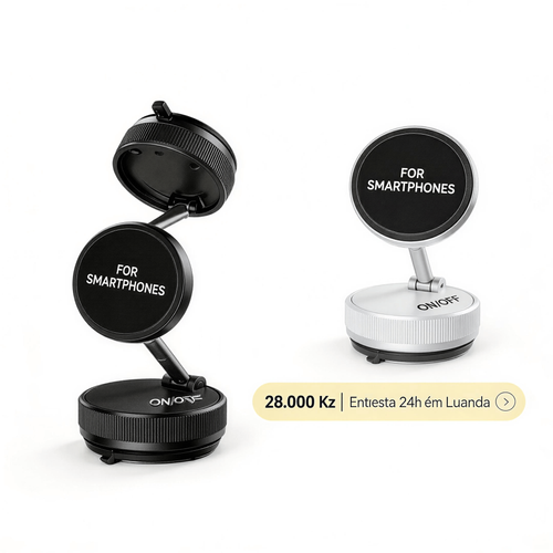 🚗 Suporte de Telemóvel que Não Cai Mesmo em Buracos! | Ventosa + Ímã Forte | Entrega 24h em Luanda | Paga Só Quando Receber