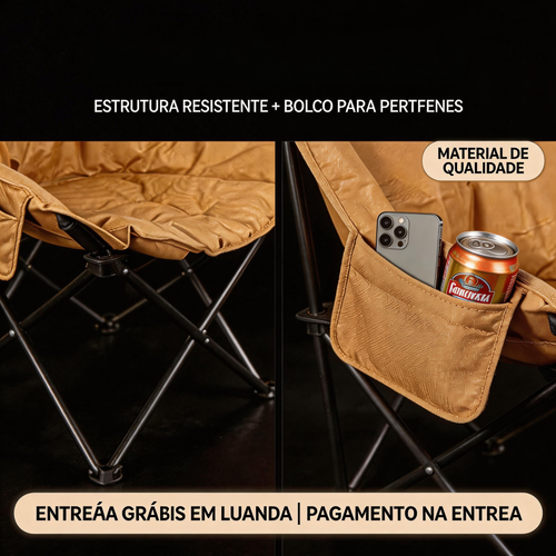 Cadeira de Camping Dobrável 1,7kg - Conforto Total para Praia, Passeios e Camping!