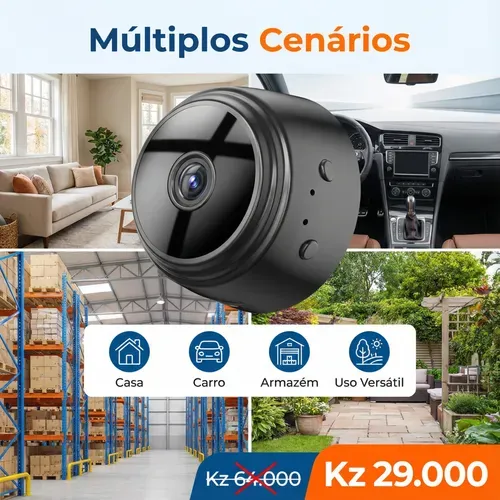 Câmara A9 HD Grande Angular — Pequena no Tamanho 🔍 —Visão Grande Angular 👀 — Imagem HD Clara 🌙 — Monitorização Interior & Exterior 🏠🚪 — Proteção Antirroubo 24h