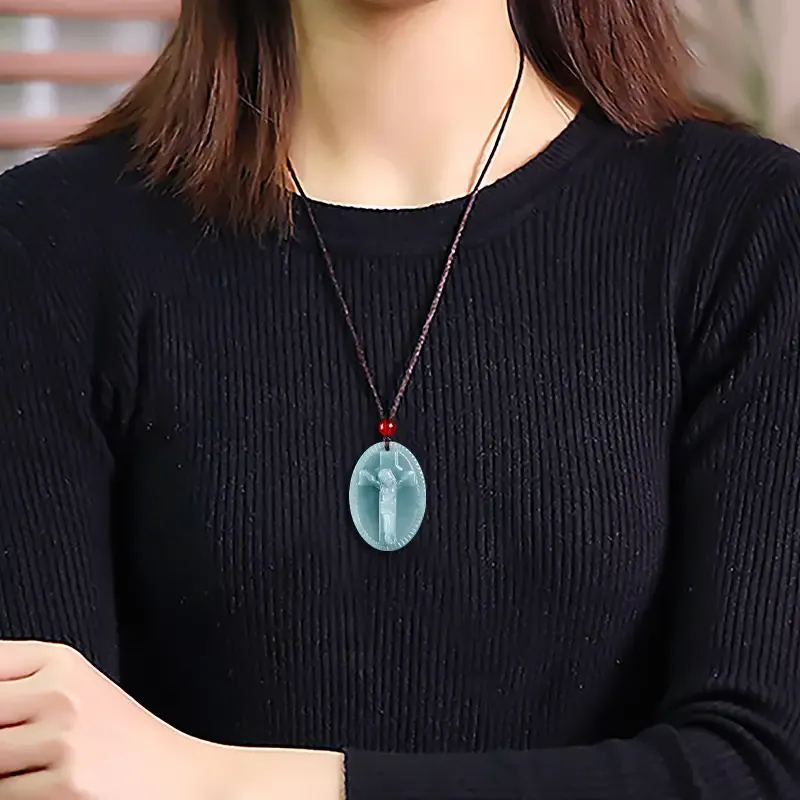 Genuine natural A-grade jadeite blue water cross