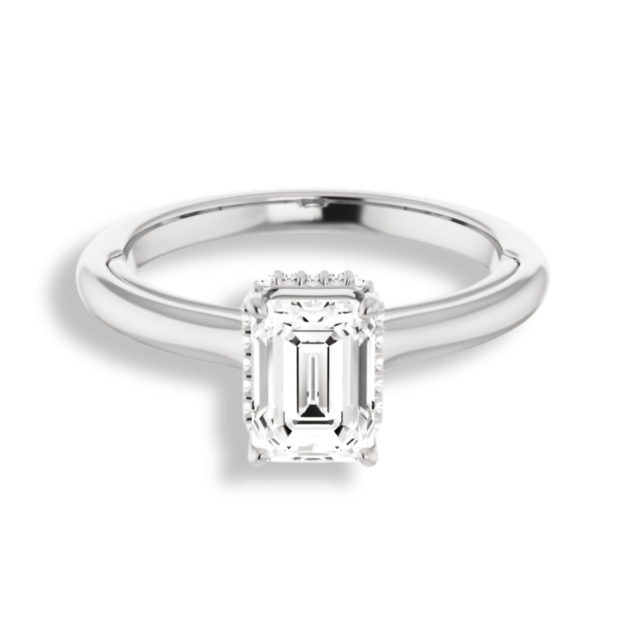 Custom Mens Wedding Bands   Underneath Halo Emerald Cut Solitaire Engagement Ring