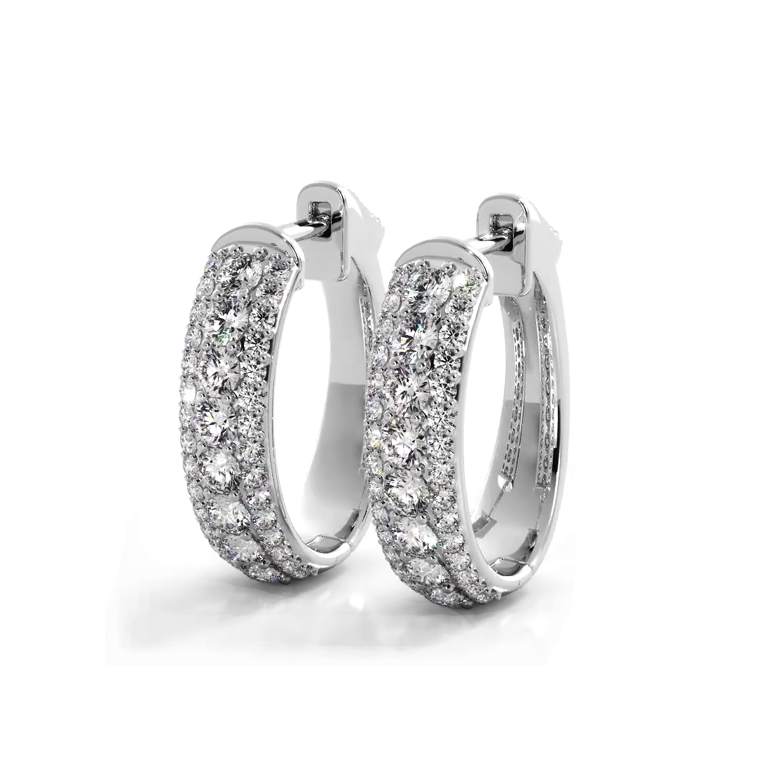 Custom Wedding Bands  Three Row 1.50 ctw. Glamorous Diamond Hoop Earrings Pave Dome Style