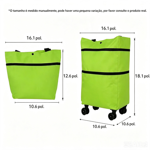 Bolsa tote e carrinho de compras com rodas 2-em-1, sacola de compras dobrável com rodinhas, bolsa de grande capacidade para transportar e arrastar facilmente