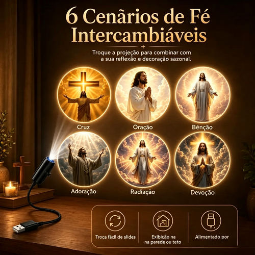 Projetor de Luz Imagem Jesus, 6 Slides Intercambiáveis, Pescoço Flexível, Decoração Casa Cristã e Canto de Oração