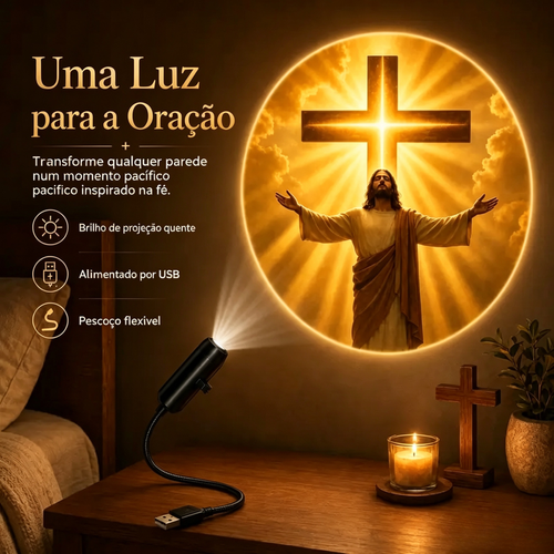 Projetor de Luz Imagem Jesus, 6 Slides Intercambiáveis, Pescoço Flexível, Decoração Casa Cristã e Canto de Oração