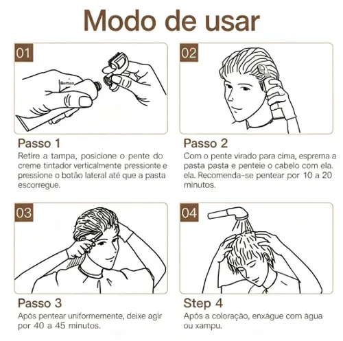 Creme de Coloração Capilar com Pente à Base de Frutas para Cobrir Cabelos Brancos – Creme de Tinta Sem Amônia para Homens e Mulheres, Pronto para Uso sem Necessidade de Misturar, Fórmula com Essência de Frutas de Longa Duração que Não Mancha, 80ml