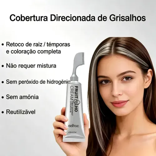 Creme de Coloração Capilar com Pente à Base de Frutas para Cobrir Cabelos Brancos – Creme de Tinta Sem Amônia para Homens e Mulheres, Pronto para Uso sem Necessidade de Misturar, Fórmula com Essência de Frutas de Longa Duração que Não Mancha, 80ml